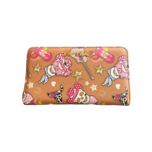 Betsy Johnson Western Cowboy Skull Print Zip Around Wristlet Wallet Clutch NWOT